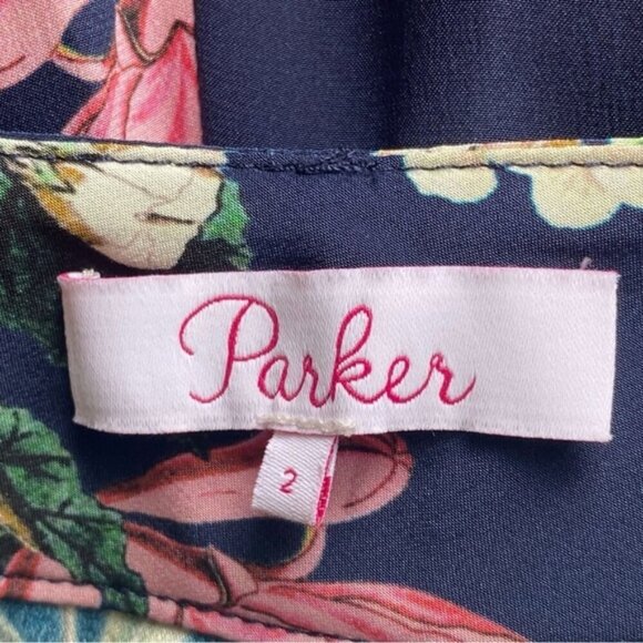 PARKER Pants Woman 2 Malolo Navy Daphne Joggers Silk Floral Mid Rise Pockets - Picture 9 of 16